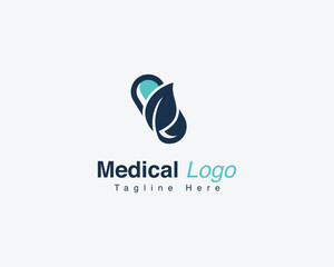 Herbal Capsule Medical Pharmacy Logo Design. Leaf with Capsule Symbol Medical Logo Template. Organic Medicine with Green Leaf Health Care Logo Concept.