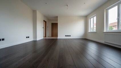 Dark wooden flooring in newly renovated empty room