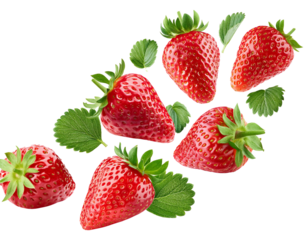 Falling strawberries isolated on white background, cutout 
