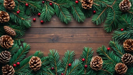 Festive arrangement of pine branches and cones