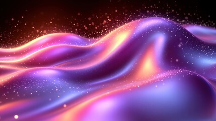 A Mesmerizing Abstract Image Featuring Undulating Waves of Vivid Colors in a Cosmic Landscape with Glittering Particles and Ethereal Glow