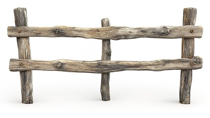 Naklejka premium Rustic wooden fence with weathered appearance, showcasing natura