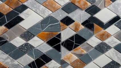 Geometric abstract mosaic pattern on marble tiles