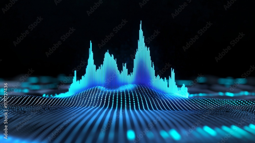 Poster a monitor screen displaying a financial schedule through digital analytics data visualization in per