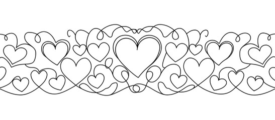 Simple heart border line art for valentine's day banner design black and white