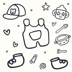 Doodle baby essentials cute illustration