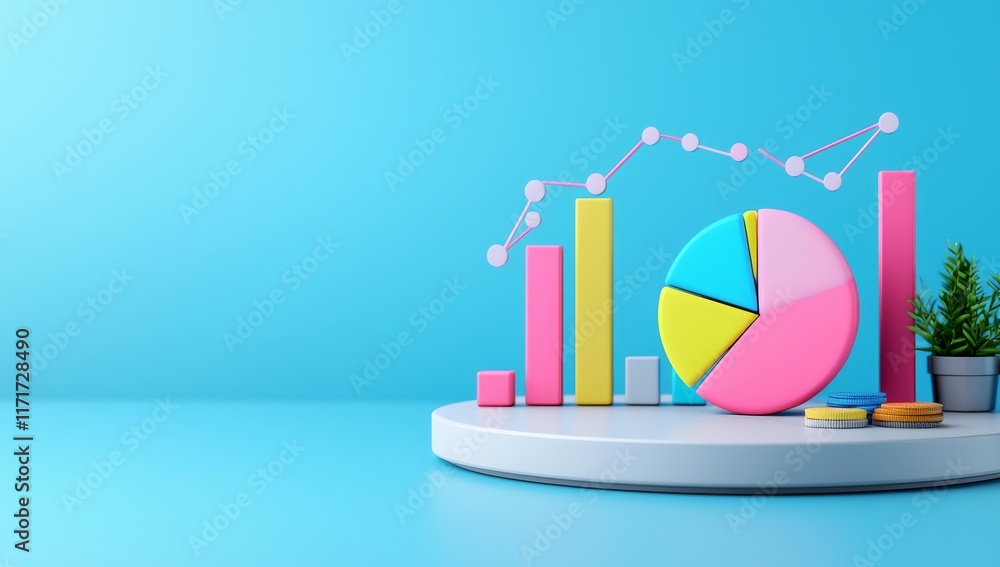 Poster an stock image depicting a business report with various graphs and charts, representing the idea of 