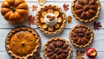 Fototapeta premium Homemade autumn pies on white wood background