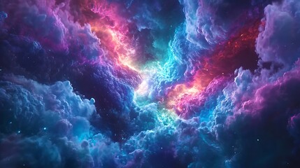 Fototapeta premium Vibrant nebula cloudscape with cosmic dust and glowing gas.