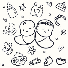 Doodle baby essentials vector illustration