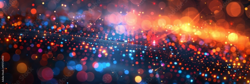 Poster abstract light pattern of colorful bokeh circles on a dark background. concept of festive and celebr