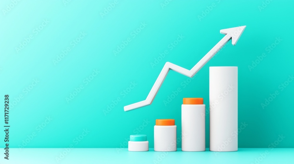 Poster a histogram with an up arrow indicating large investment profits, depicted in a digital art style on