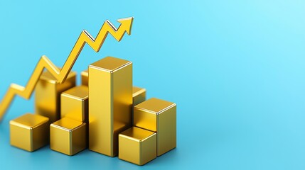 A digital illustration featuring gold bars with a stock market graph overlay, set against an uptrend gold investment background, symbolizing wealth and investment strategies in 3D rendering.