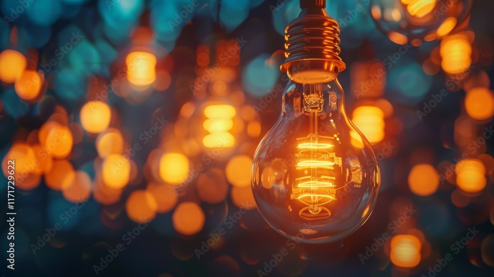 Aufkleber a glowing light bulb is captured in close-up with a bokeh effect in the background. concept of innov