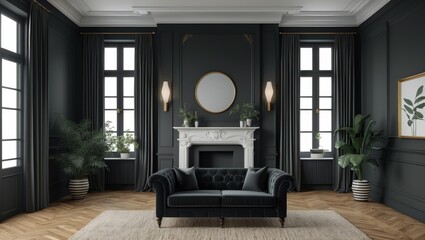 Mockup of empty modern classic black interior space