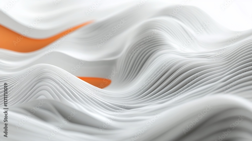 Aufkleber Abstract 3D rendering of flowing white and orange waves.
