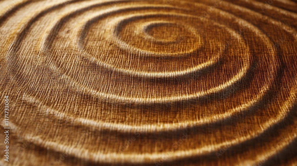 Leinwandbilder close-up of concentric circles carved into dark wood, creating a hypnotic spiral pattern.