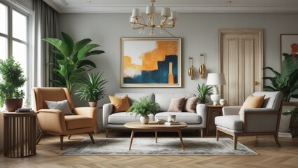 Modern living room with stylish furniture and decor