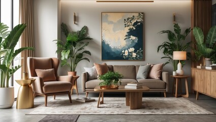Fototapeta premium Modern living room with stylish furniture and decor