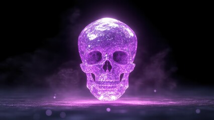 3d pink crystal skull illustration on a dark background
