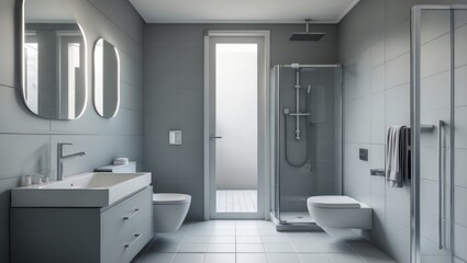 Modern minimalist gray and white bathroom design