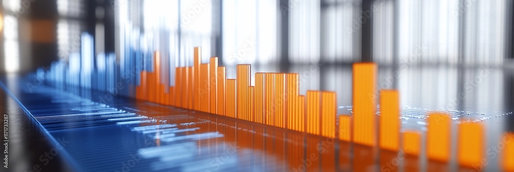 Poster Abstract 3D bar graph data visualization on a digital surface, showing fluctuating data trends.