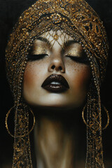 Elegant Portrait of a Woman in Black and Gold