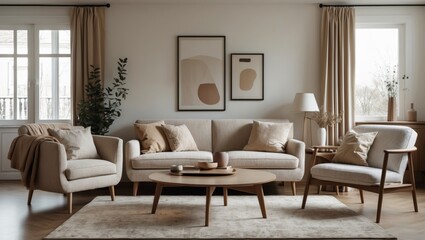 Nordic living room featuring sofa and coffee table