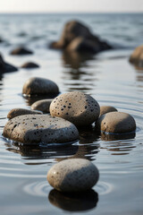Zen stones in water on widescreen with white background