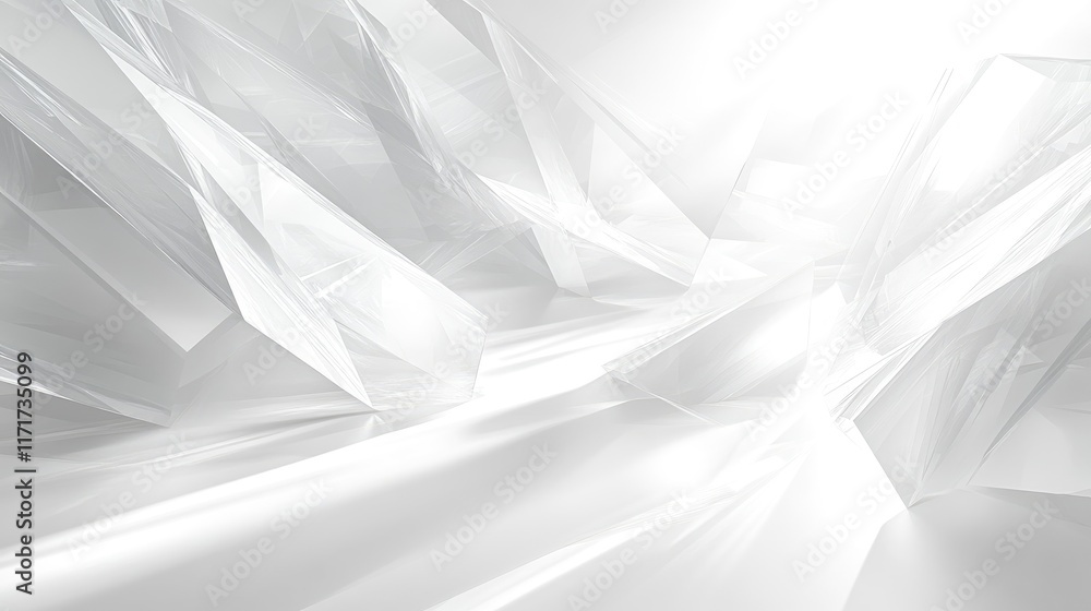 Poster a white and gray gradient background with geometric shapes, light effects, and transparent glass 3d 