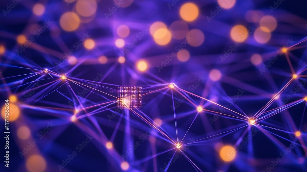 Poster abstract network connection with glowing nodes and lines.