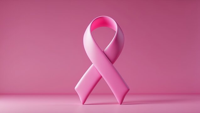 Pink ribbon on pink background 3d breast cancer awareness
