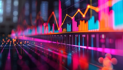 Wealth indicator graph with colorful, bold lines and a side perspective, highlighting financial trends.