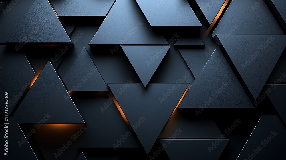 Poster abstract dark gray triangle pattern with orange glowing edges.