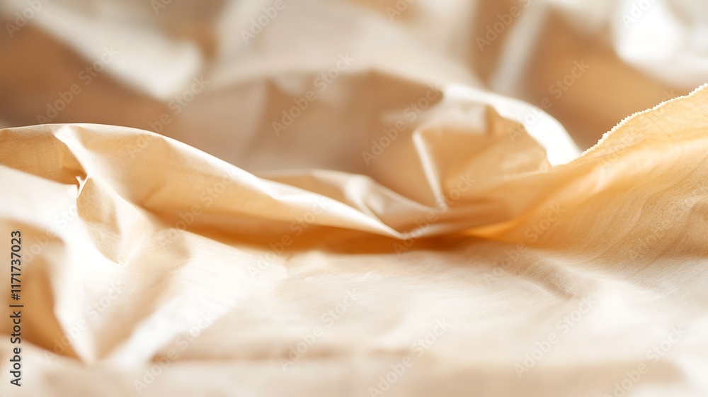 Poster abstract image of crumpled beige fabric with soft light and shadows.
