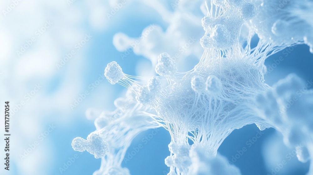 Poster Abstract blue network structure, resembling a neural network or interconnected nodes.