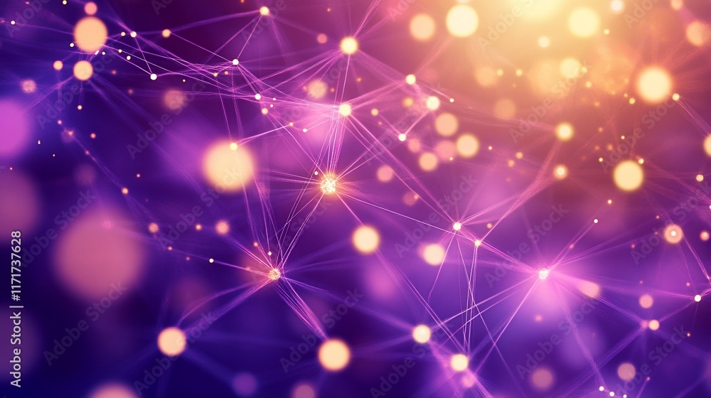Aufkleber Abstract network connection glowing with purple and gold bokeh lights.