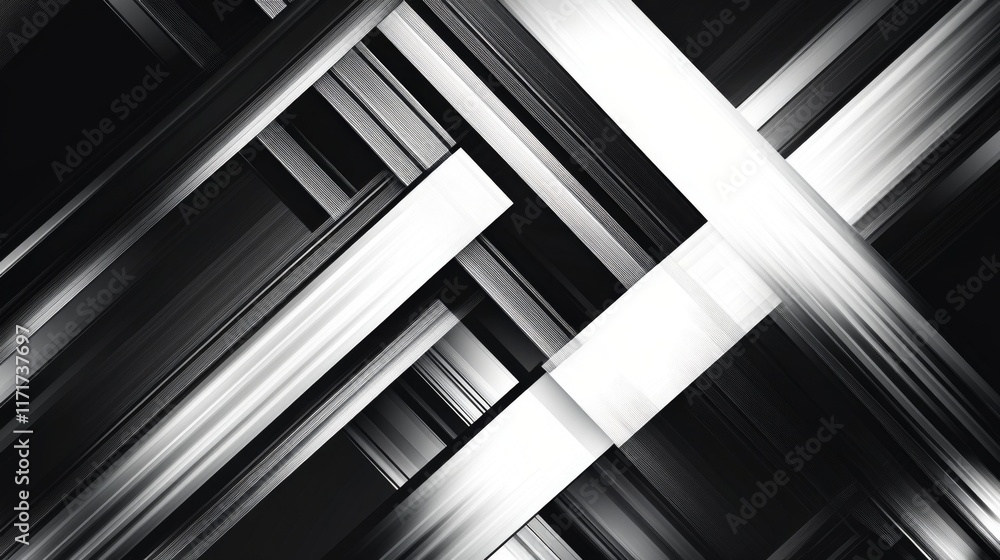 Poster abstract black and white diagonal lines intersecting.