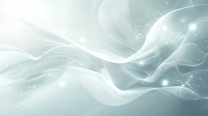 Abstract light blue background with white wavy lines and glowing dots.