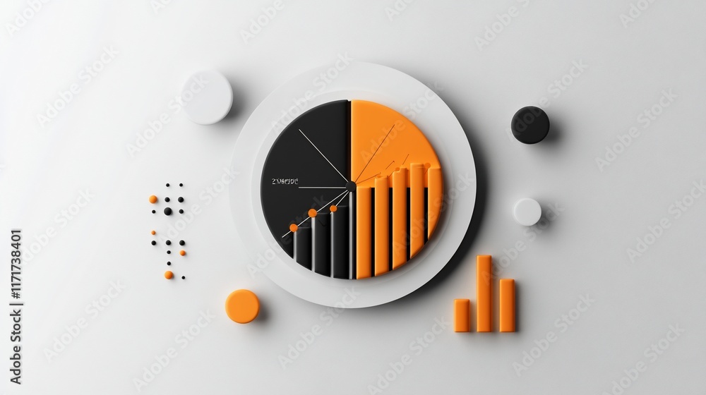 Aufkleber 3d rendered minimalist pie chart and bar graph illustrating data, statistics, and financial growth.