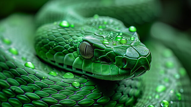 green snake on a green background