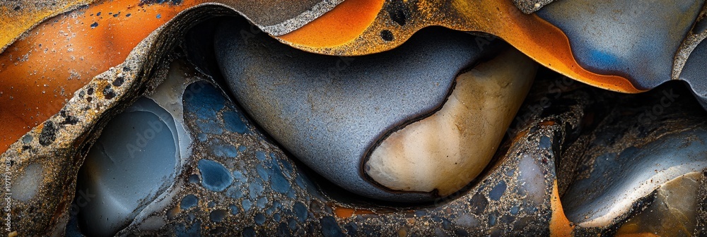 Poster Abstract close-up of colorful, textured stone; swirling patterns and shapes.