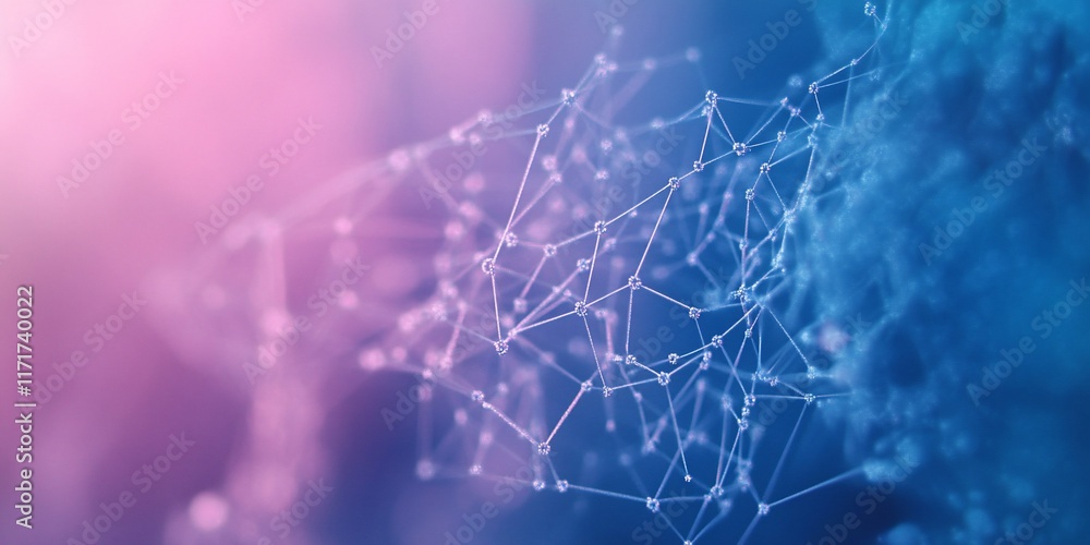Poster Abstract network connection lines and dots on pink and blue background.