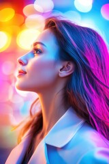 Engaging customer service representative connects with client in colorful setting showcasing service excellence