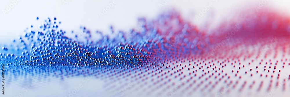 Poster Abstract blue and red particle wave pattern.