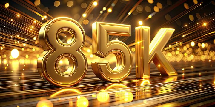 85K followers celebrated with a striking gold 3D render, capturing the essence of long-exposure photography.
