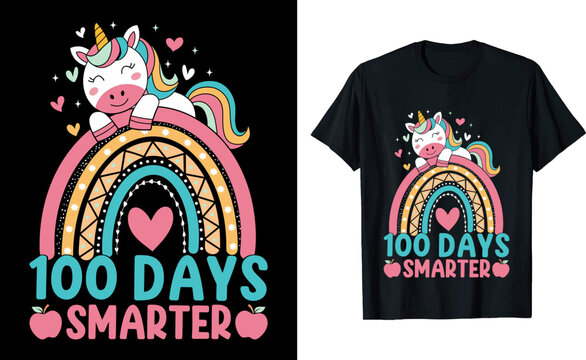 Baby Unicorn 100 Days Smarter Rainbow T-shirt Design For kides