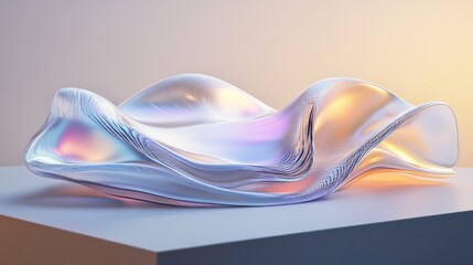 Abstract iridescent sculpture, glowing with pastel hues.