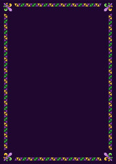Vertical rectangular frame made with triangular pennants garlands, Fleur de Lis sign in the corners. For Mardi Gras holiday decoration in vintage style. Template for menu, poster, invitation