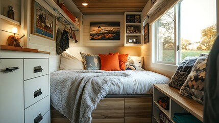 Cozy Tiny Home Bedroom Design Featuring Wooden Accents
